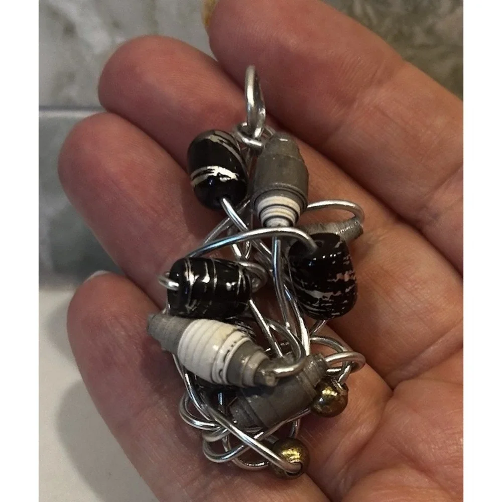 Whimsical Bead Pendant Wrapped Wire  Birds Nest